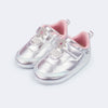 Tênis de Bebê Pampili Nina com Flor Prata