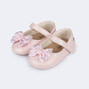 Sapato de Bebê Pampili Nina Laço com Glitter Rosa Claro