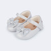 Sapato de Bebê Pampili Nina Laço com Glitter Prata