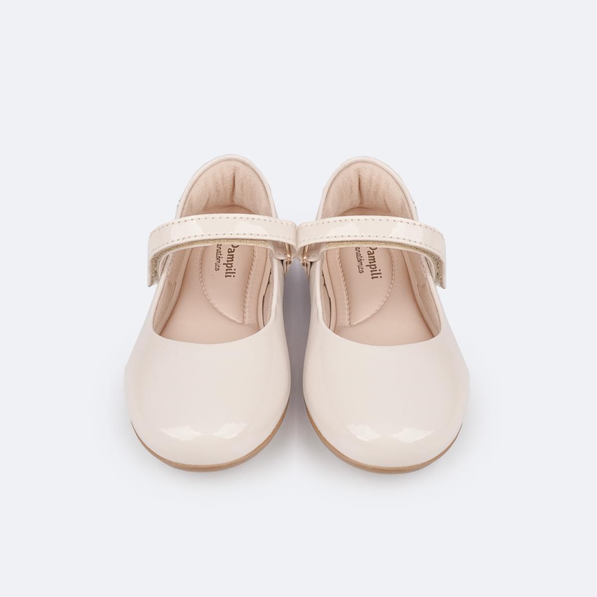 Sapatilha Infantil Pampili Bailarina Tira com Velcro Verniz Nude