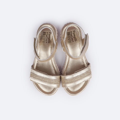 Sandália Papete Infantil Pampili Candy Listras Glitter Dourada - superior da sandália confortável