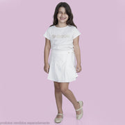 Short Saia Infantil Pampili Pregas e Strass Off White