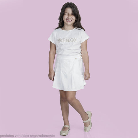 Short Saia Infantil Pampili Pregas e Strass Off White