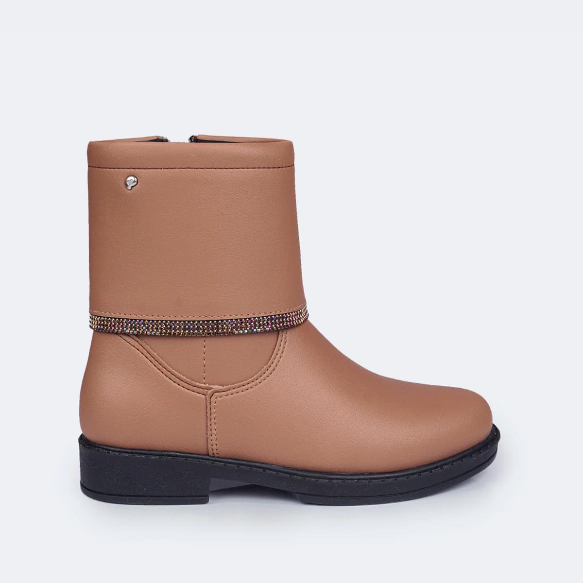 Bota Infantil Pampili Safira Montaria com Strass Marrom