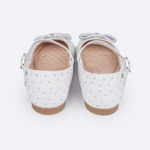 Sapato Infantil Pampili Angel Laço Glitter e Strass Branco Verniz