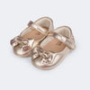 Sapato de Bebê Nina Duplo Laço Dourado