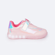 Tênis de Led Infantil Pampili Sneaker Luz Pets Rosê e Colorido - lateral do tênis calce fácil em velcro