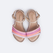 Sandália Infantil Pampili Cherrie Tiras Glitter e Stras Dourada e Colorida - superior da sandalia confortável