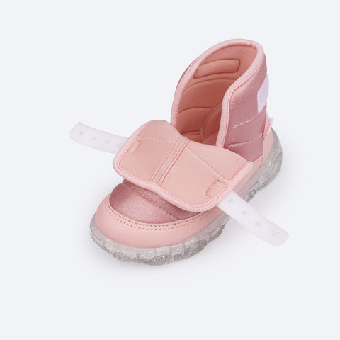 Tênis de Led Infantil Cano Médio Pampili Liz Luz Comfy Tachas Rosa Glace - calce fácil tênis infantil com led