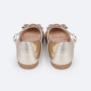 Sapato Infantil Feminino Pampili Angel Laço com Glitter e Strass Dourada - traseira do sapato em sintético dourado