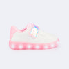 Tênis de Led Infantil Pampili XP 24 Docinho Branco Rosa