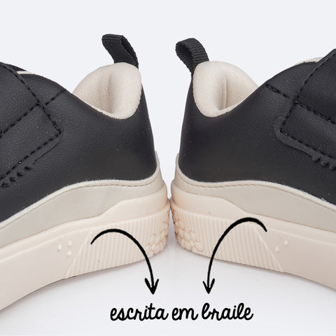 Tênis Infantil Feminino Pampili Yumi Velcro Duplo Preto - tênis escolar feminino