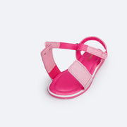 Sandália Infantil Pampili Slim Bombom Glitter Pink - abertura da sandália com velcro