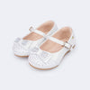 Sapato Infantil Pampili Mini Angel Laço Duplo Strass Verniz Branco