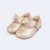 Sapato Infantil Feminino Pampili Mini Angel Laço Removível com Pérolas Dourado