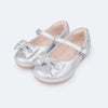 Sapato Infantil Pampili Mini Angel Laço e Tira de Strass Prata