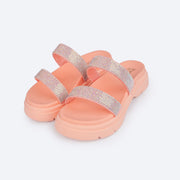 Sandália Infantil Pampili Anny Birken Tratorada com Strass Coral Fresh - sandália infantil birken