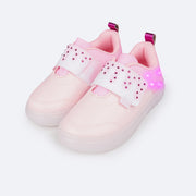 Tênis de Led Infantil Pampili Sneaker Luz Glitter e Strass Rosa Giz