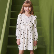 Vestido Infantil Infanti Manga Longa Poá Off White e Preto - vestido infantil feminino