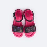 Sandália de Led Infantil Pampili Lulli Glitter e Pontos Coloridos Preta - superior da sandália de led em sintético preto