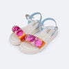 Sandália Infantil Pampili Flower Flores e Pérolas Colorida Metalizada