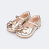 Sapato Infantil Feminino Mini Angel Laço Vinil Dourado