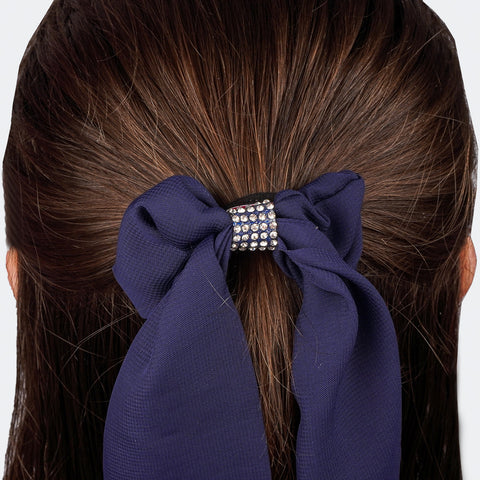 Acessório para Cabelo Scrunchie Lenço Organza Detalhe Strass Azul Marinho