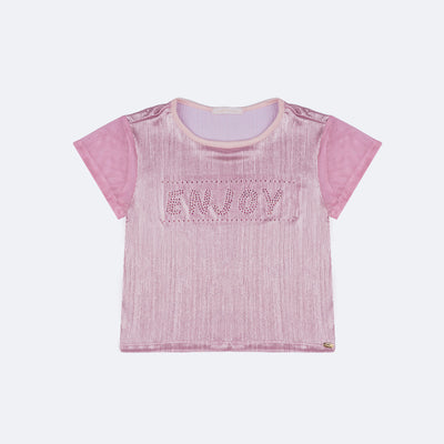 Camiseta Infantil Pampili Enjoy Rosê Holográfica - frente da camiseta