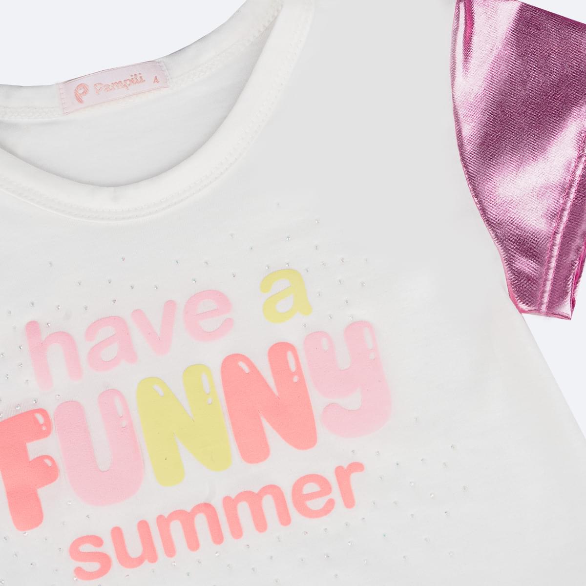 Camiseta Infantil Pampili Funny Summer Branca - camiseta com manga metalizada