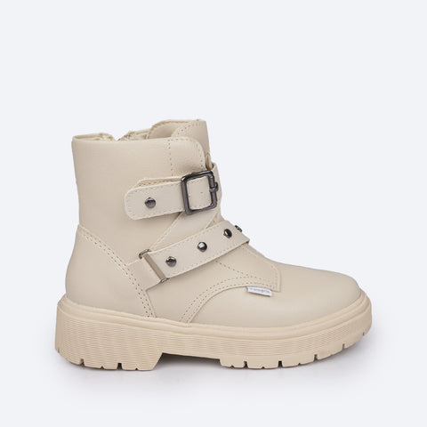 Bota Coturno Feminina Pampili Duda Rocker Nude - Tal Filha Tal Mãe - lateral bota para menina