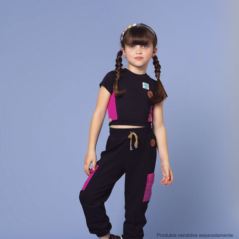 Calça Jogger Infantil Bambollina Cargo Preta - calça jogger infantil feminina