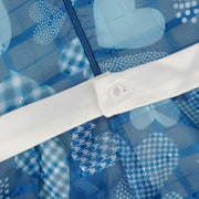 Vestido de Festa Infantil Bambollina Corações Azul e Branco - costas do vestido com zíper e botão