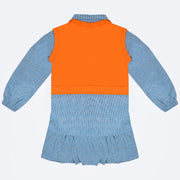 Vestido Infantil Bambollina Chemise Xadrez Azul e Colete Laranja