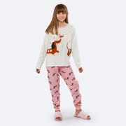 Pijama Infantil Alakazoo Manga Longa Brilha no Escuro Star Dogs Rosa - menina usando o pijama infantil