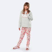 Pijama Infantil Alakazoo Brilha no Escuro Moletom Ovelha Rosa - frente pijama infantil manga longa