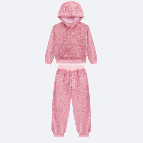 Conjunto Infantil Infanti Blusão e Calça Jogger Teddy Rosa Chá - conjunto infantil feminino