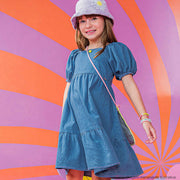 Vestido Jeans Infantil Kukiê Babado Azul