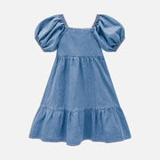 Vestido Jeans Infantil Kukiê Babado Azul