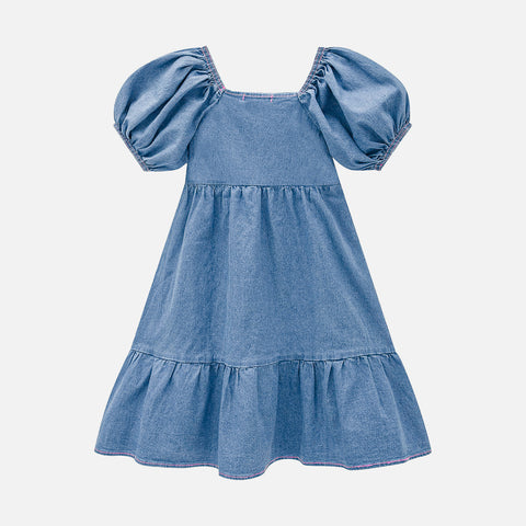 Vestido Jeans Infantil Kukiê Babado Azul