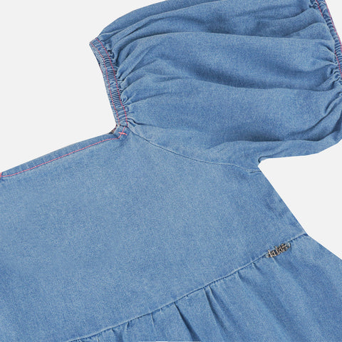 Vestido Jeans Infantil Kukiê Babado Azul