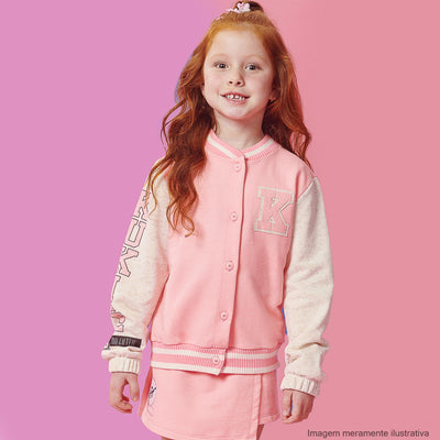 Jaqueta Bomber Kukiê Moletom Strass Rosa Neon - jaqueta infantil feminina