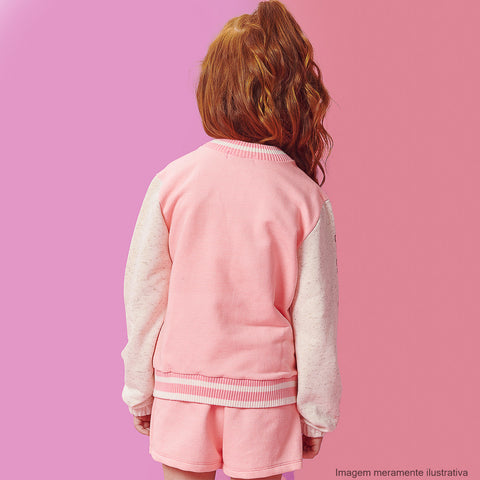 Jaqueta Bomber Kukiê Moletom Strass Rosa Neon - jaqueta bomber infantil feminina