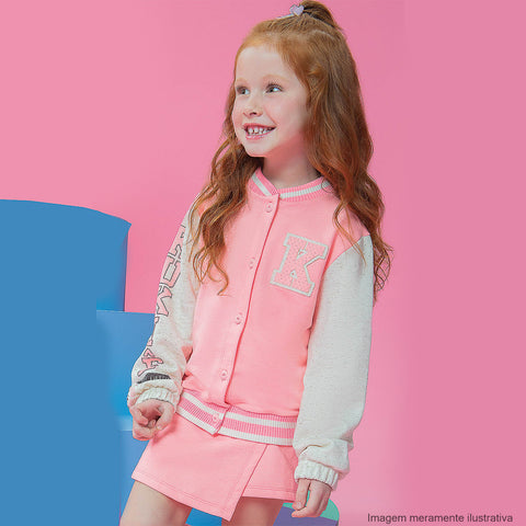 Jaqueta Bomber Kukiê Moletom Strass Rosa Neon - jaqueta infantil