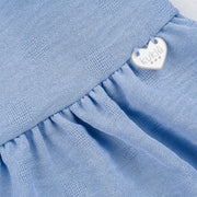 Vestido Infantil Kukiê Crepe Manga Longa e Babado Azul Tecido
