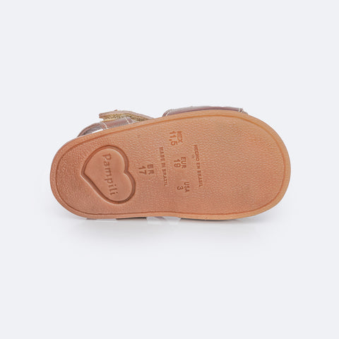Sandália de Bebê Pampili Nana Laço Assimétrico Glitter e Strass Dourada- solado antiderrapante
