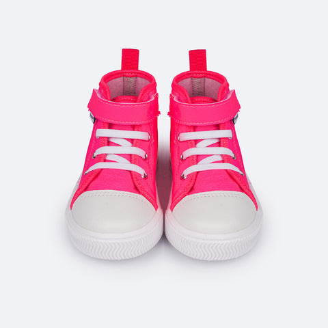 Tênis Cano Médio Pampili Mini Easy Pink Neon -detalhe frontal do tênis