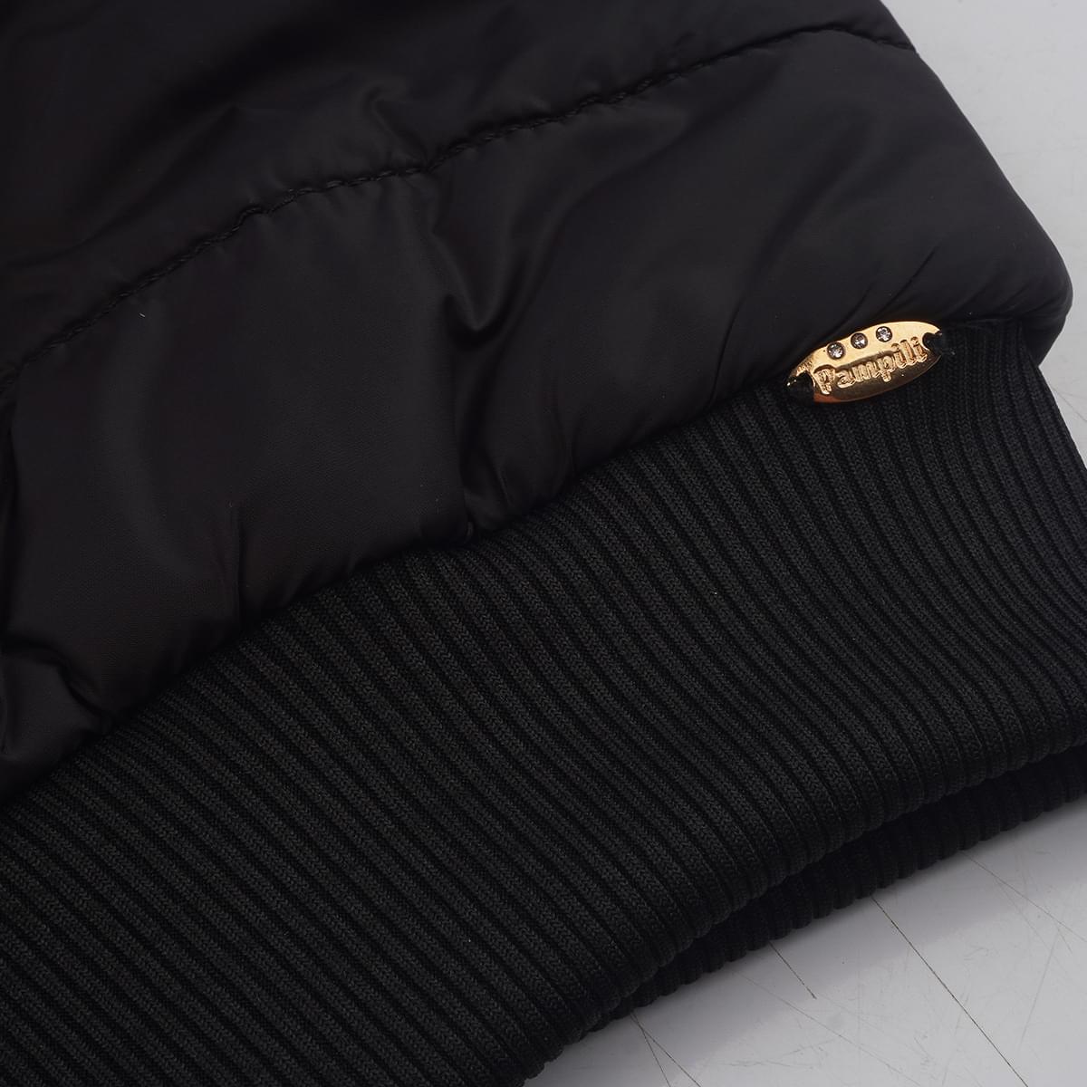 Colete Feminino Pampili Puffer Capuz Preto e Pink - detalhe em metal