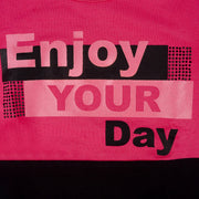Blusa Infantil Pampili Moletom Enjoy Your Day Pink e Preta - camiseta com estampa "enjoy your day"