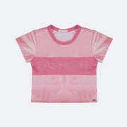 Camiseta Infantil Pampili Fashion Strass Rosê Holográfica