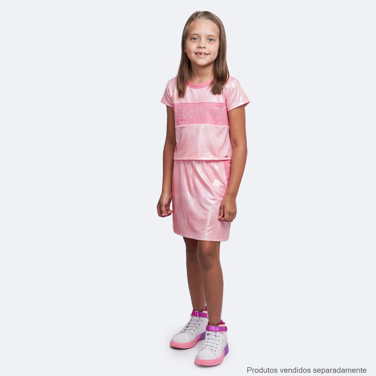 Short Saia Infantil Pampili Strass Rosê Holográfico - short na menina